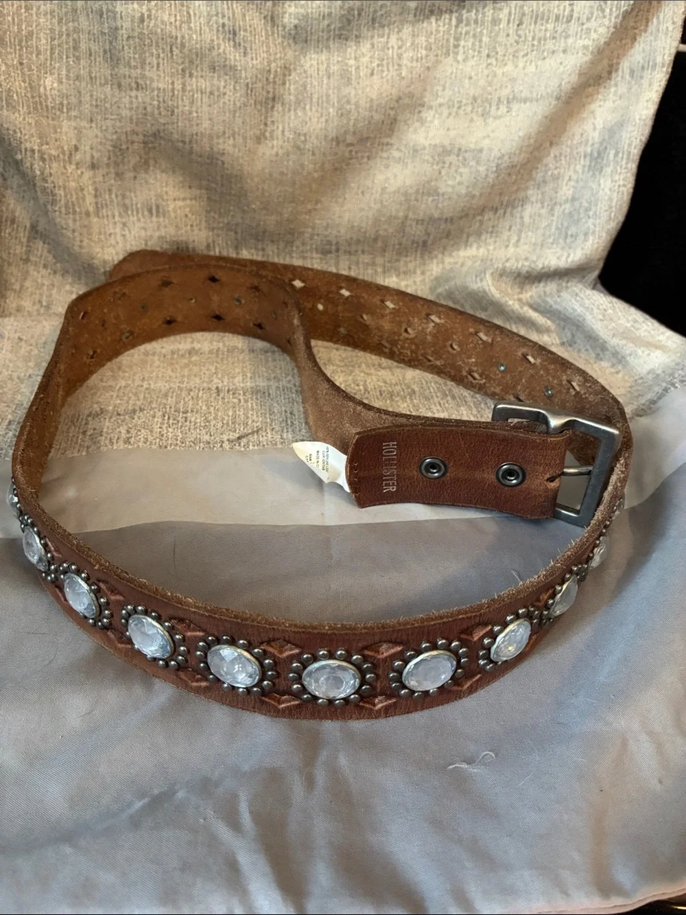 Hollister Brown Leather Studded Belt with Concho Accents